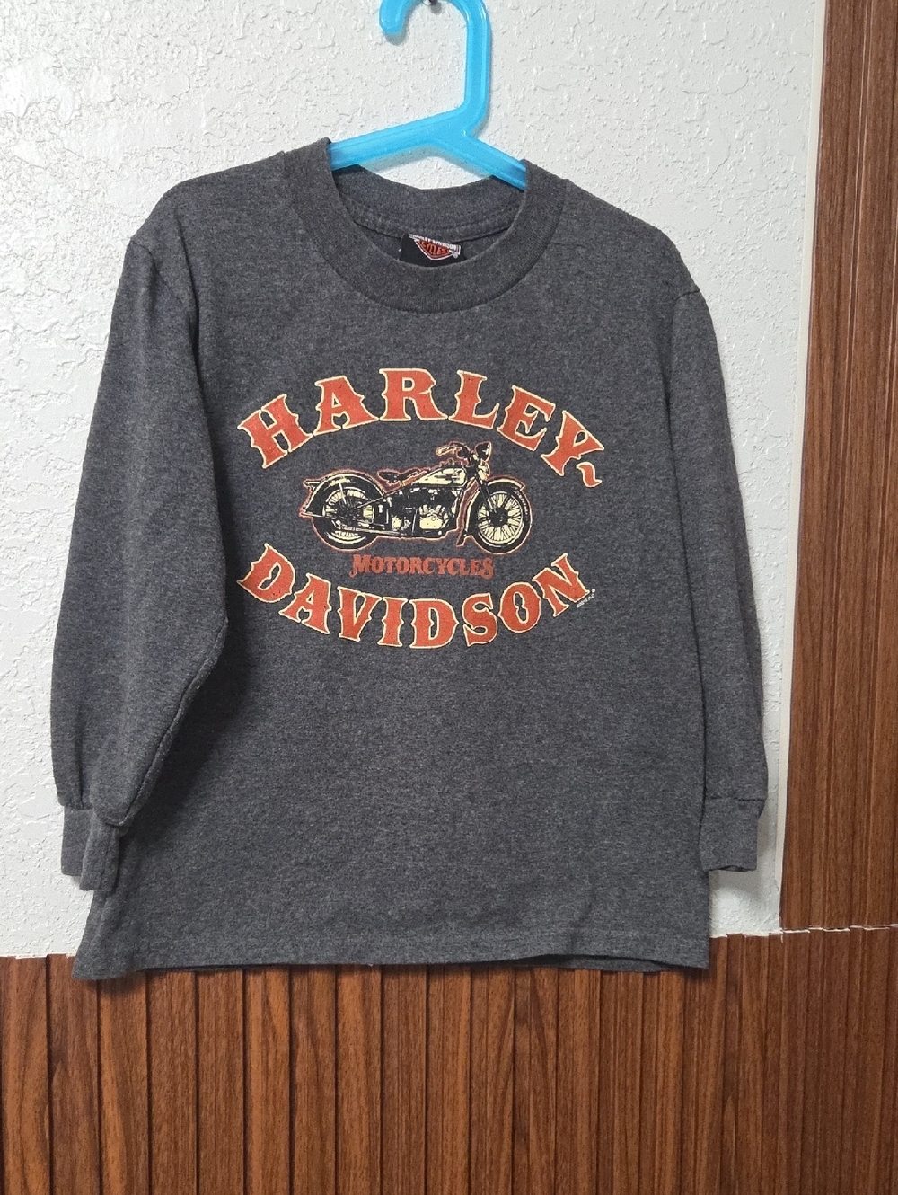 Vintage Harley Davidson Youth Size 8 Gray Long Sleeve Motorcycle Graphic [0111]